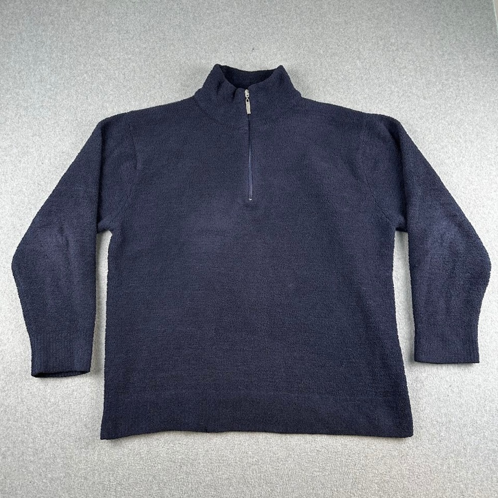 Kashwere Quarter Zip Pullover Mens XL Navy‎ Blue Microfiber Fleece Soft Solid